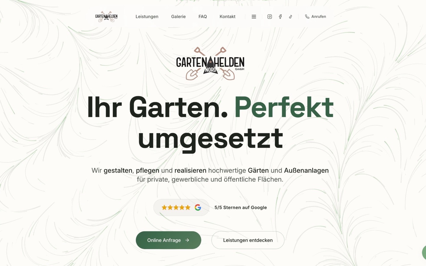 Startseite der Website Gartenhelden Nord