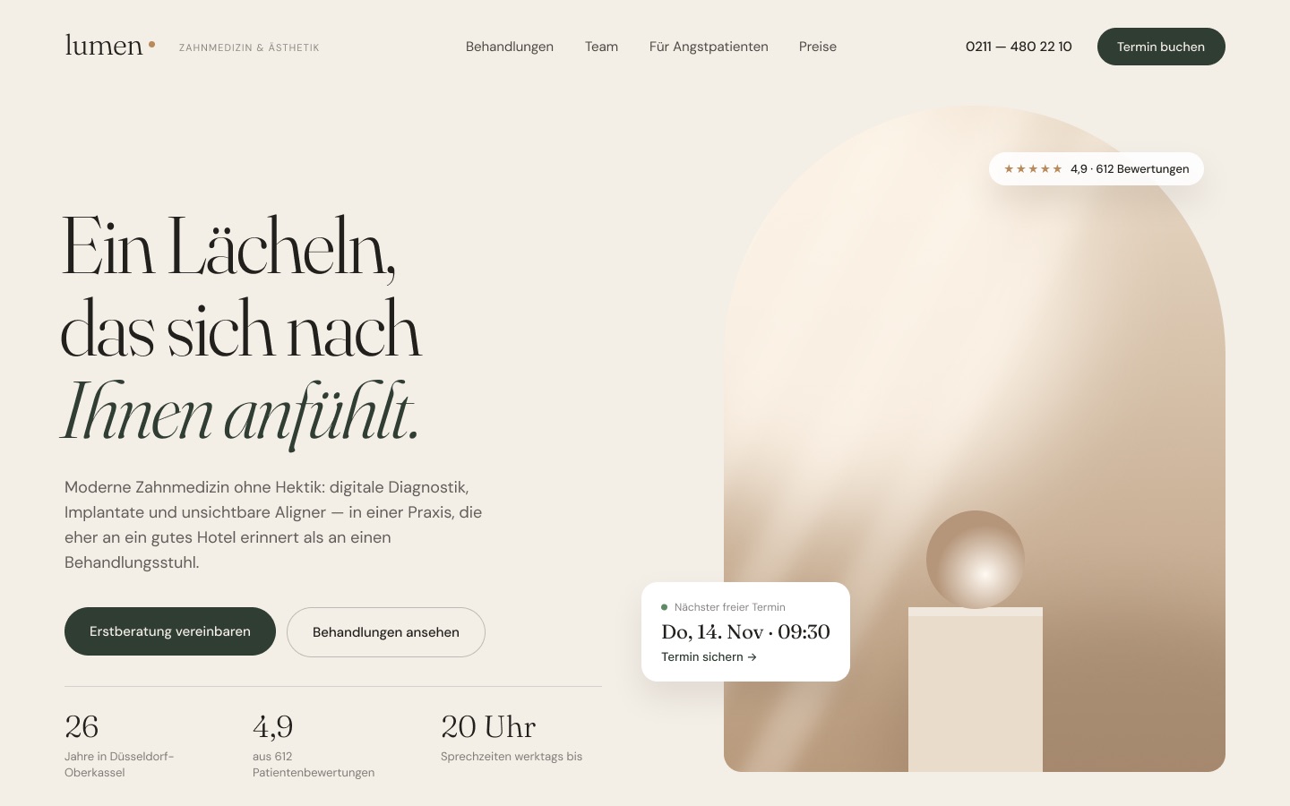 Startseite der Website lumen