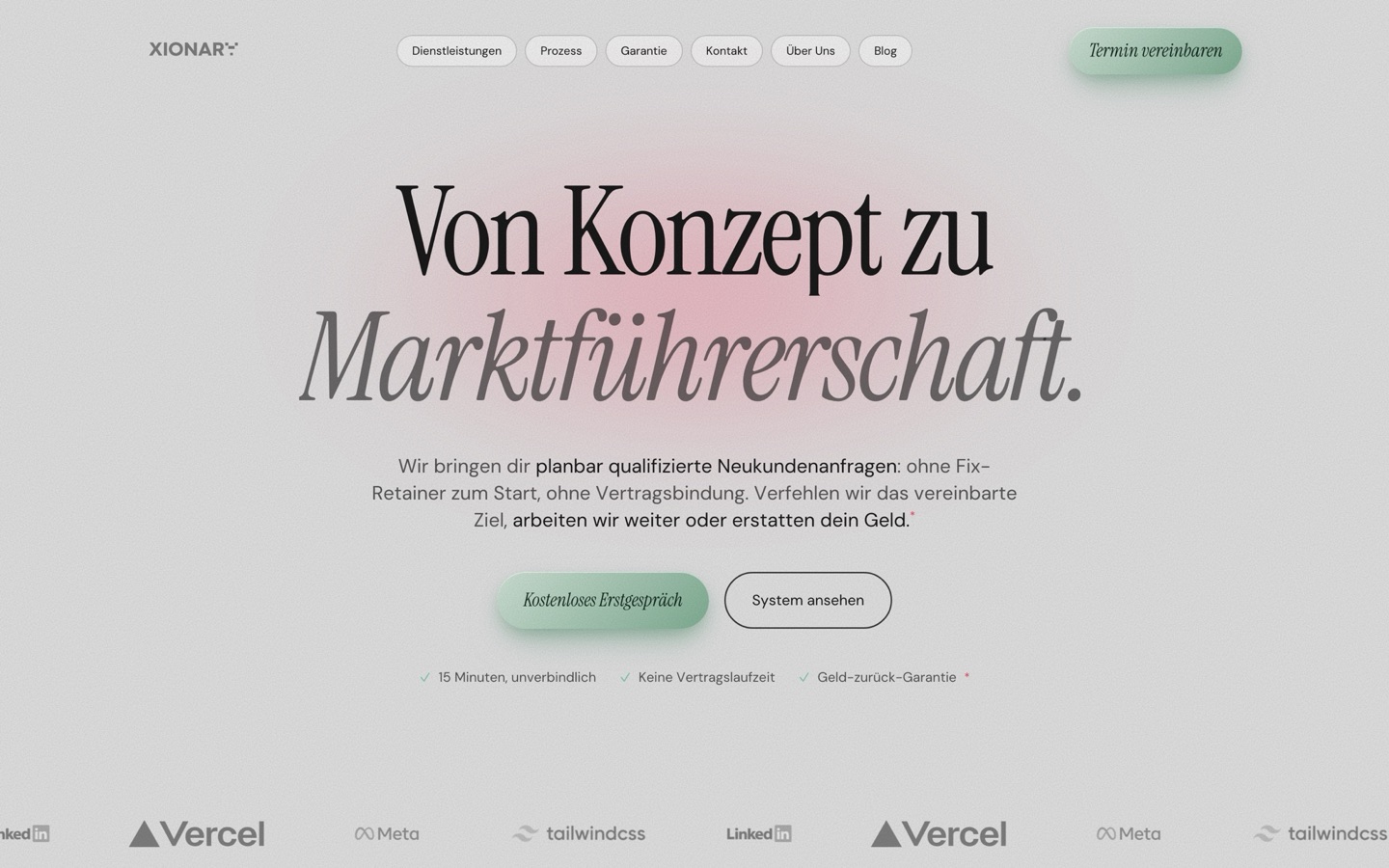 Startseite der Website Xionary